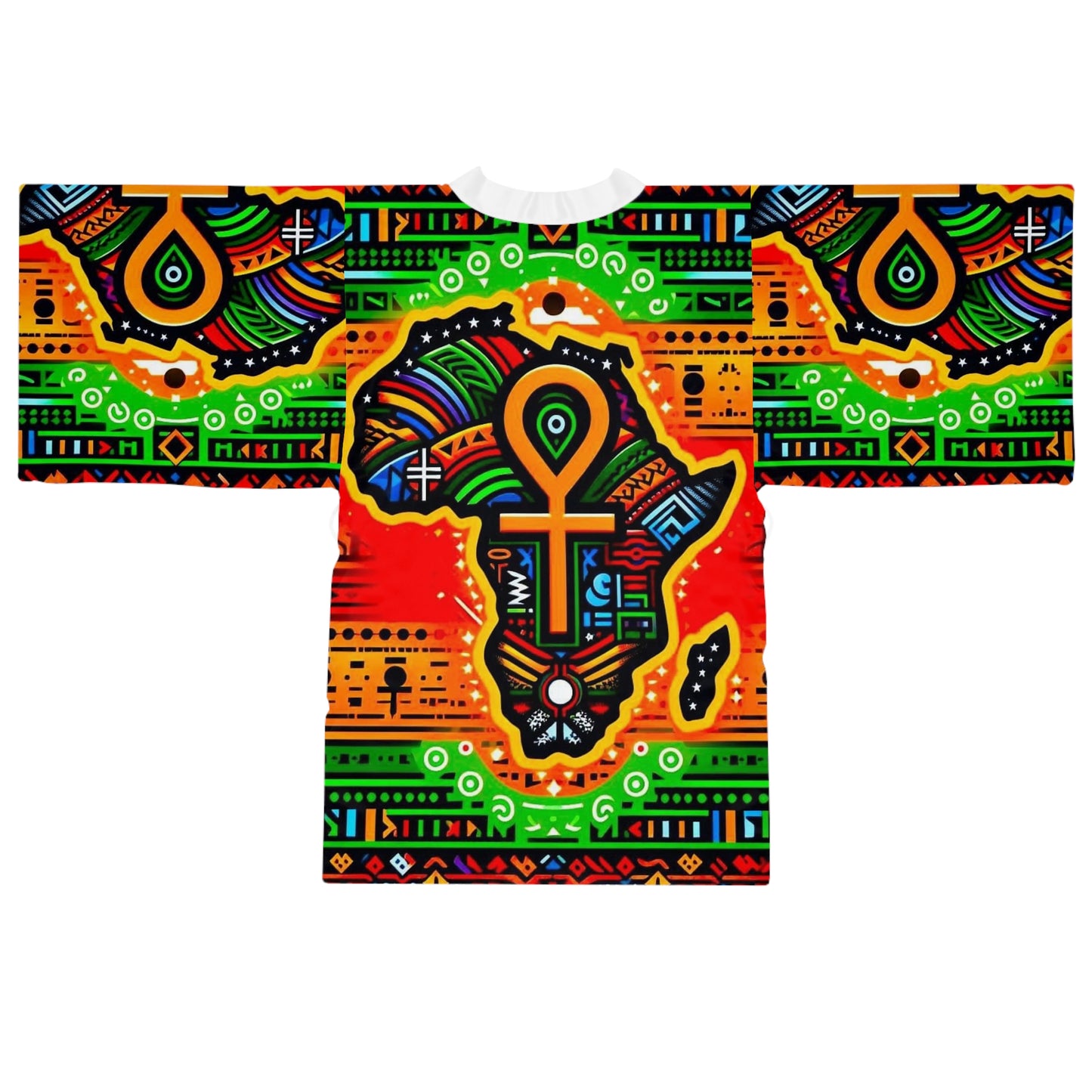 Vibrant African Print Long Sleeve Kimono Robe - Stylish Wrap for Every Occasion