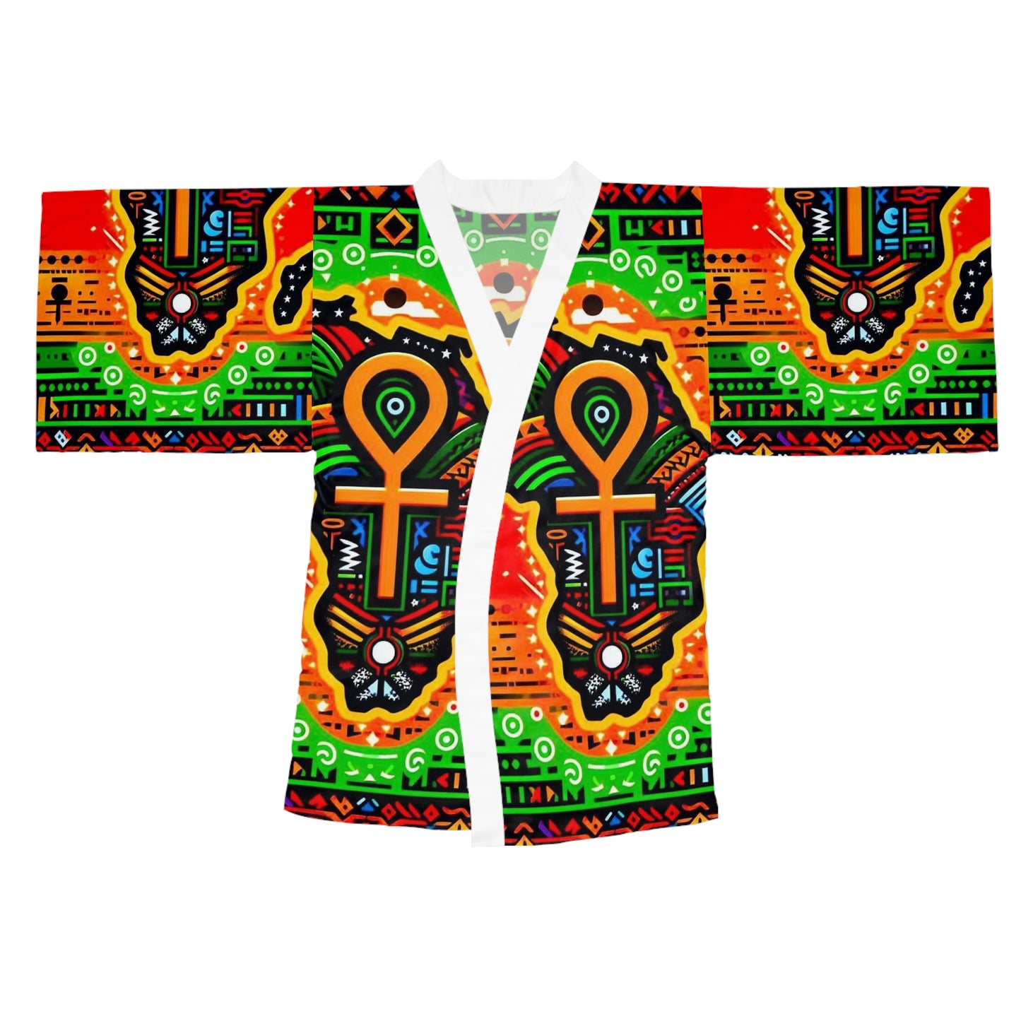 Vibrant African Print Long Sleeve Kimono Robe - Stylish Wrap for Every Occasion